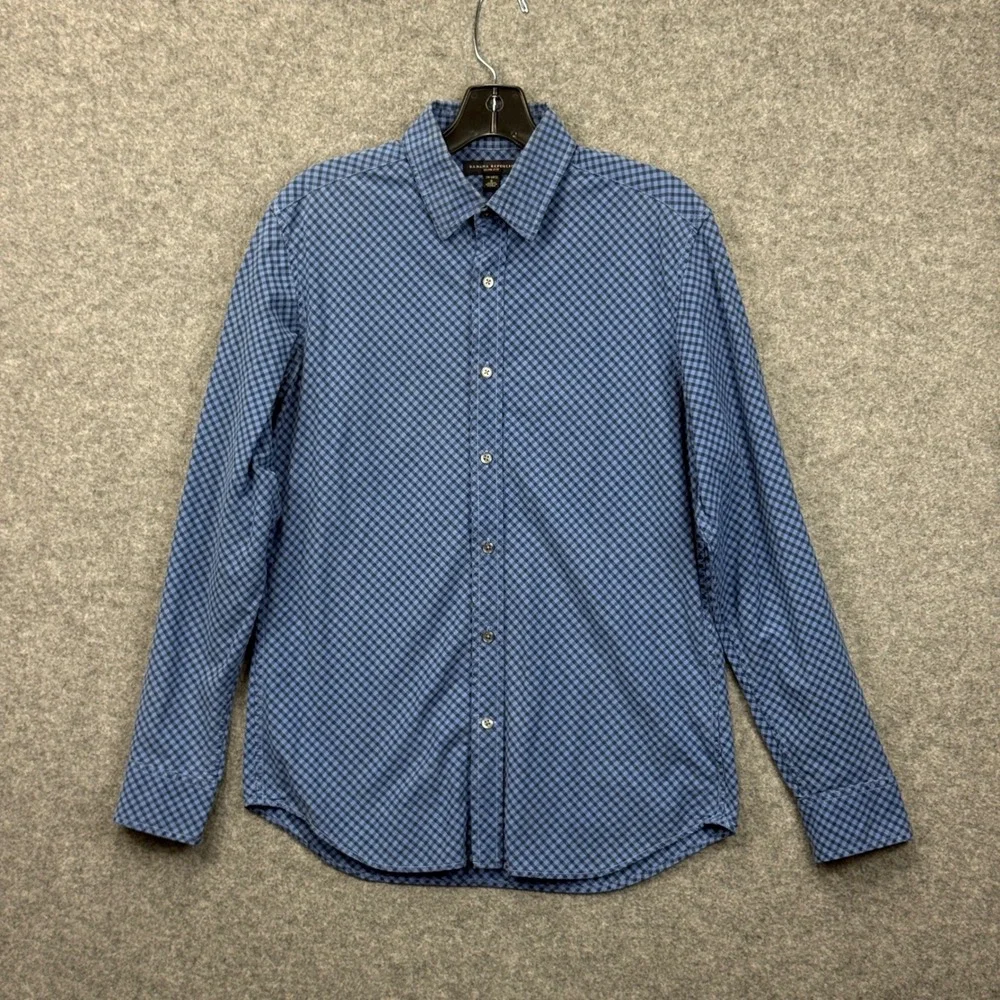 Banana Republic Mens Slim Fit Gingham Button Down Shirt Blue Check Small 14-14.5